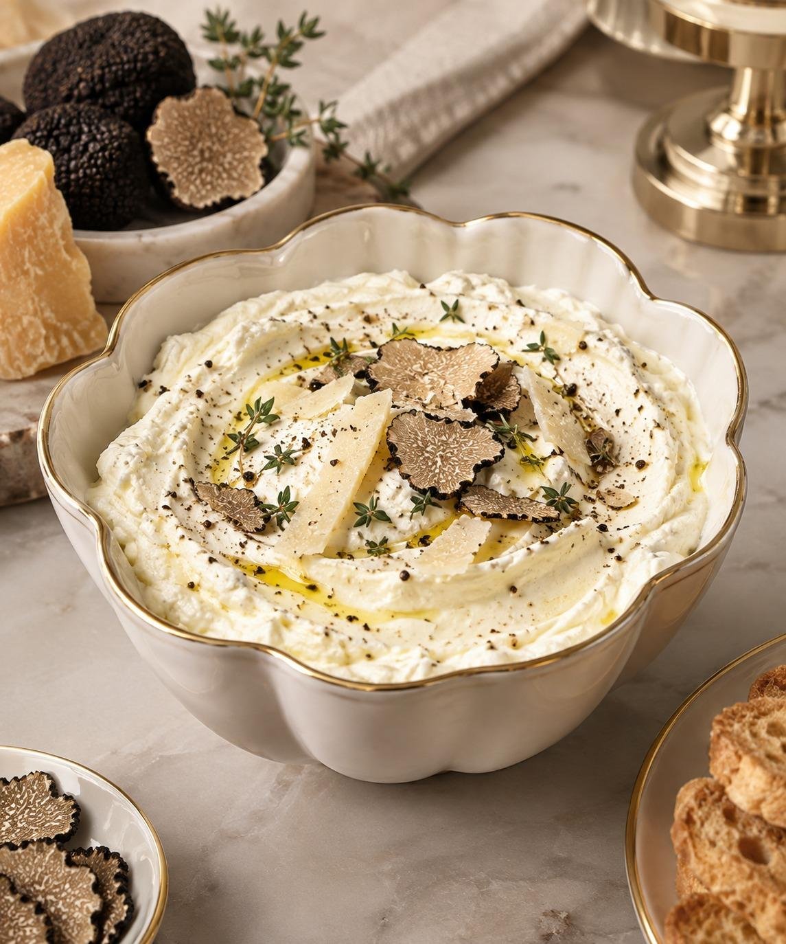 Truffle and Parmesan whipped ricotta, finished with Parmesan, truffle and cracked black pepper.