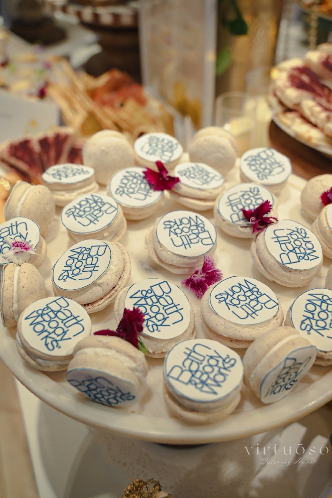 Bath & Body Works branded macarons, stamped with the logo.