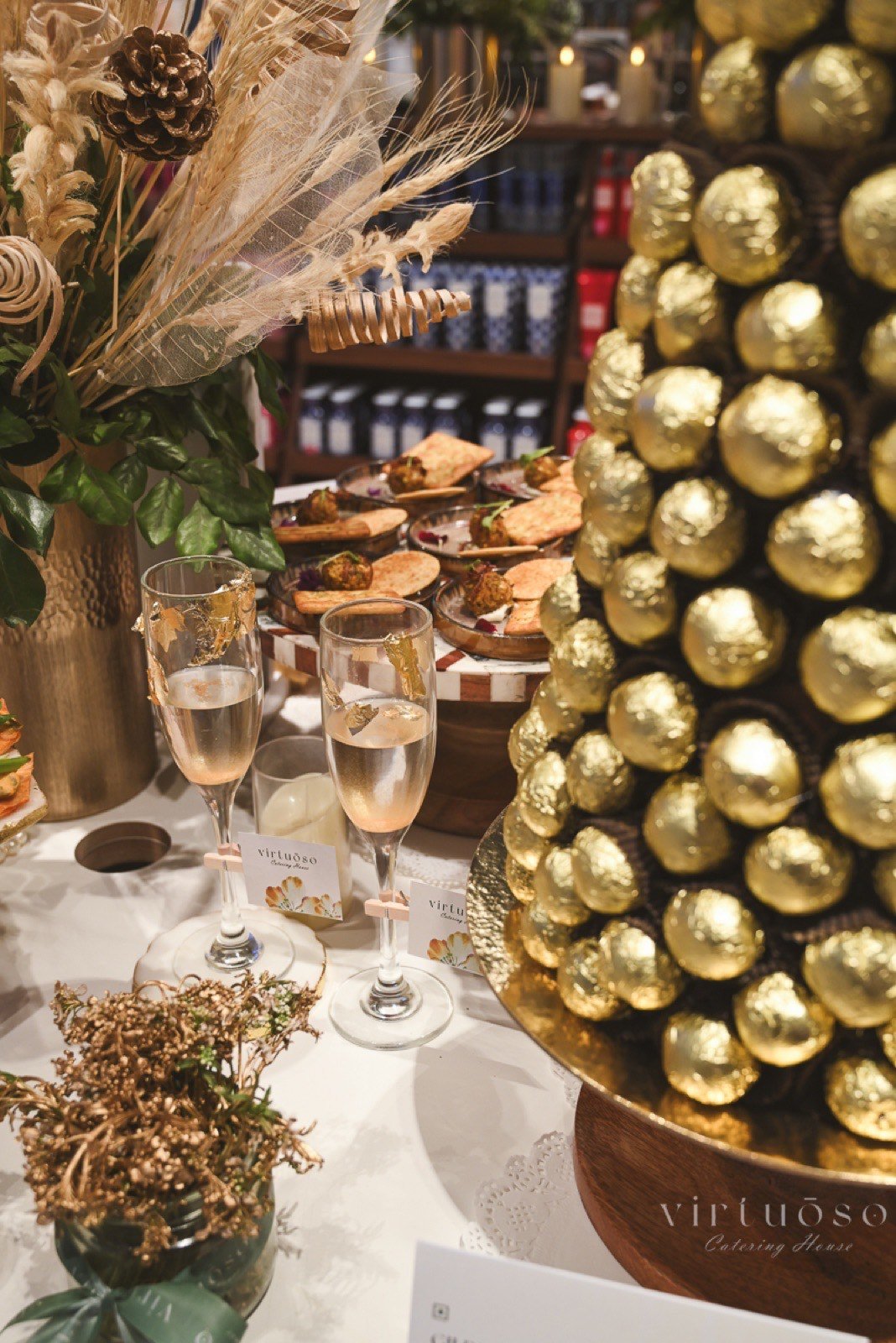 The gold truffle tower, the anchor of the grazing table.
